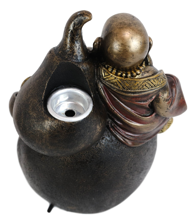 Happy Buddha Hotei Seated On Wine Gourd Backflow Incense Burner LED Light Statue