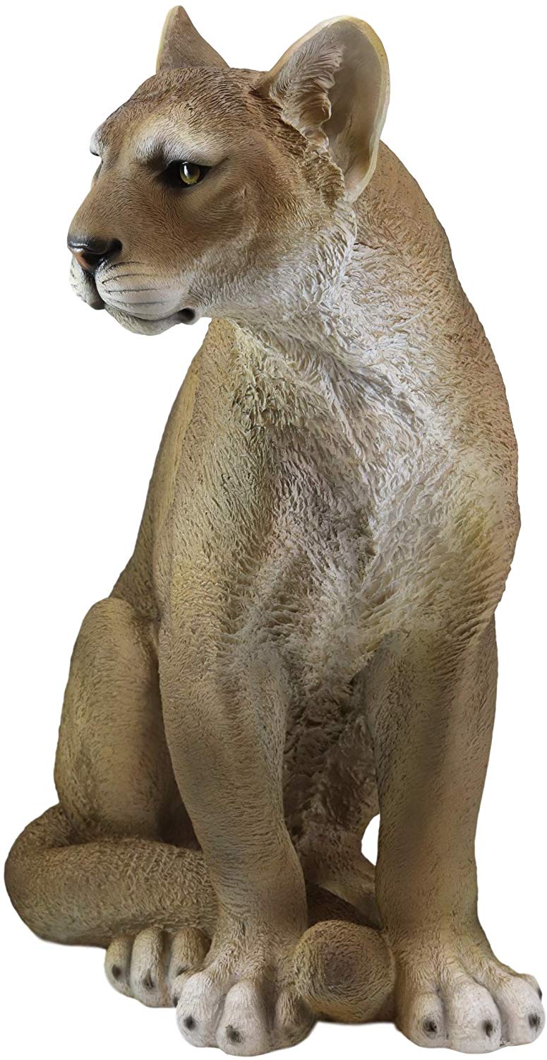 Large Realistic Lifelike Mountain Lion Cougar Sitting in Repose Statue 20" Tall