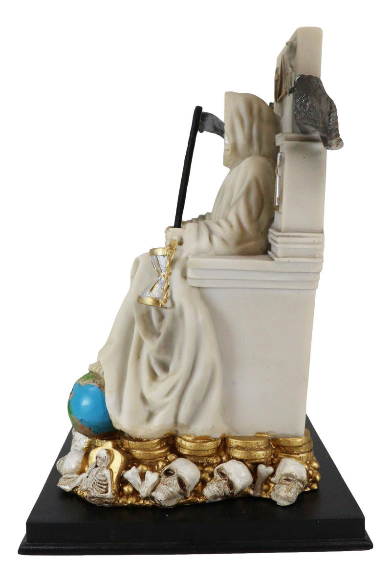 Ebros White Robe Santa Muerte Holy Seated On Throne with Scythe Statue 10.5"H