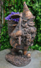 Hiking Garden Gnome With Spade And Wicker Basket Bag Floral Planter Vase Statue
