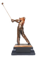 Professional Golfer Swinging Golf Club Bronze Electroplated Decor Statue 15" H