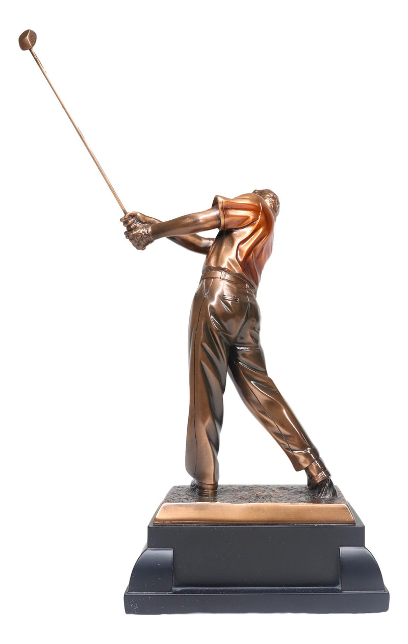Professional Golfer Swinging Golf Club Bronze Electroplated Decor Statue 15" H