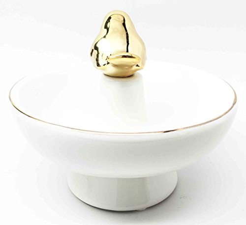Ebros Gold Plated Morning Bird Ceramic Jewelry Ring Holder Statue 4"Tall Perching Bird