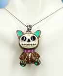 Ebros Furry Bones Voodoo Mocha Cat Mao Mao Pewter Necklace Pendant Jewelry