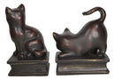 Sitting And Crouching Feline Cat Resin Bookends 7" Tall Abstract Cat Statue Set