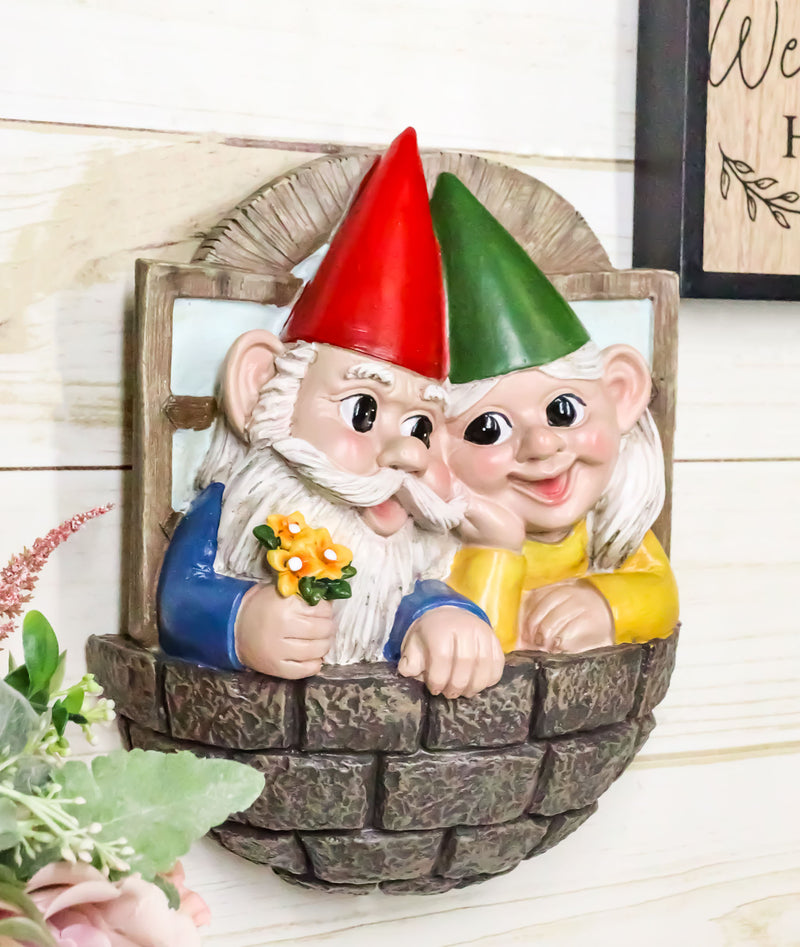 Whimsical Mr Mrs Dwarf Gnome Couple By Window Ledge Balcony Wall Decor Plaque