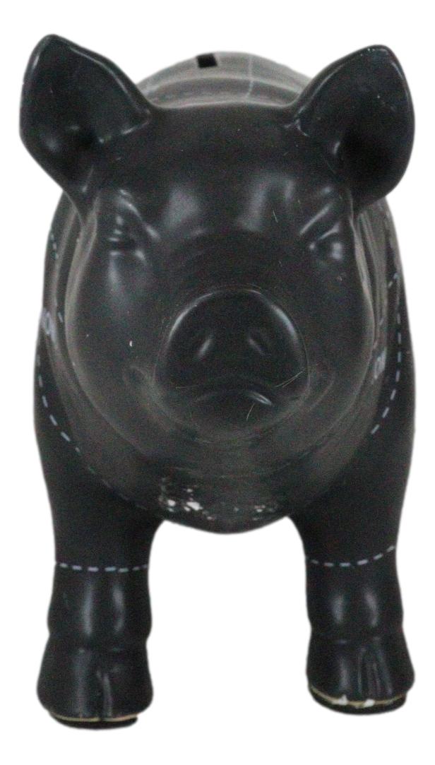 Large Ceramic Country Farm Black Pig Swine Pork Butcher Chart Piggy Coin Bank