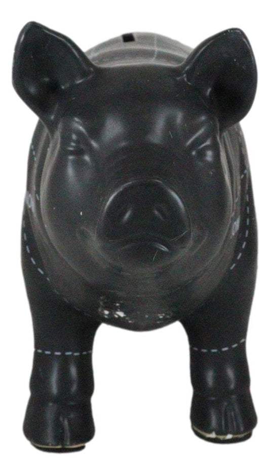 Large Ceramic Country Farm Black Pig Swine Pork Butcher Chart Piggy Coin Bank