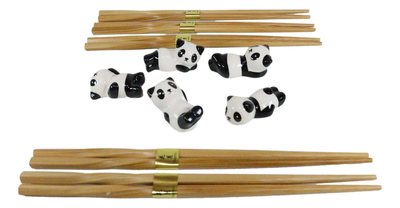 Relaxing Exotic Giant Panda Bears Set of 5 Chopsticks And Flatware Holder Rests