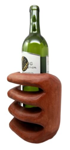 Balinese Wood Handicrafts Giant Hand Wine Oil Bottle Holder Rack Figurine 6.25"H