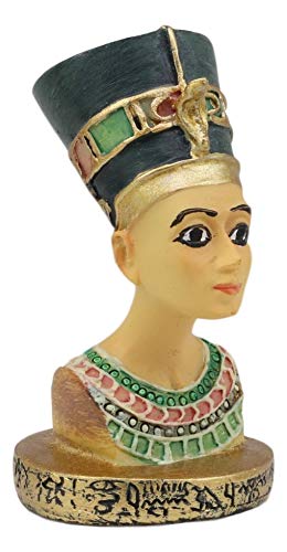 Egyptian Queen Nefertiti Bust Miniature Figurine With Hieroglyphic Base 2.25"H