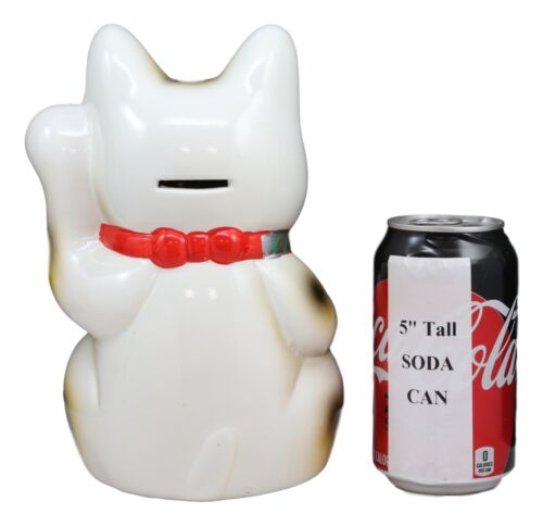 Japanese Lucky Charm White Beckoning Cat Maneki Neko Money Bank 8.5"H - Ebros Gift