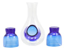 Japanese Blue Infused Glass Sake Set Cold Flask With Ice Pouch And 2 Blue Cups