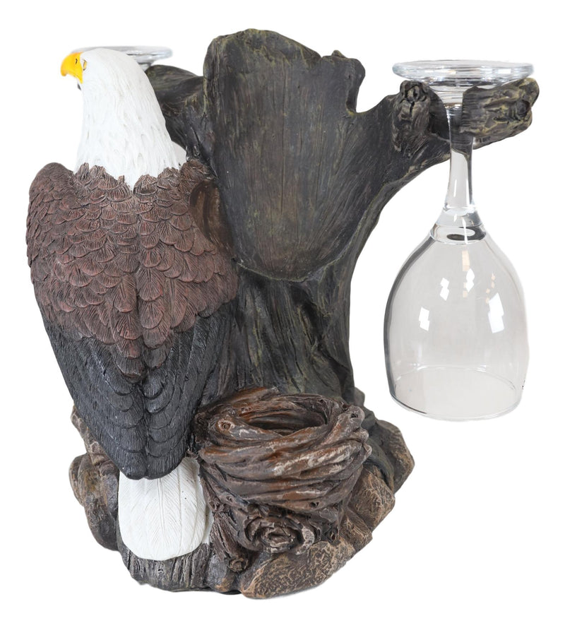 Ebros Liberty American Bald Eagle  Wine Valet As Bottle & 2 Glasses Holder Statue