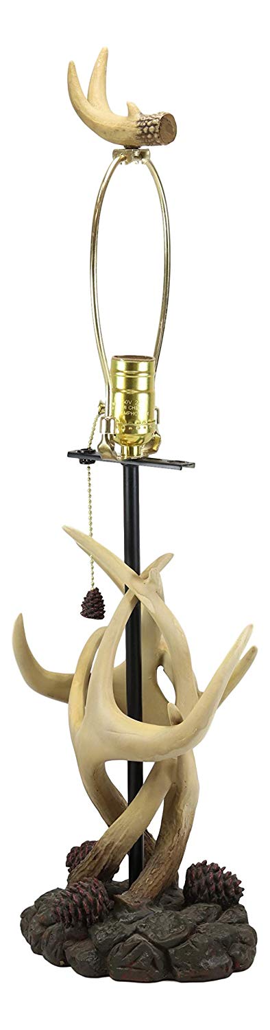 Ebros 26"H Rustic Vintage Design 3 Entwined Antlers And Pine Cones Table Lamp - Ebros Gift