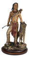 Southwestern Tribal Indian Warrior Chief With Gray Wolf Collectible Figurine