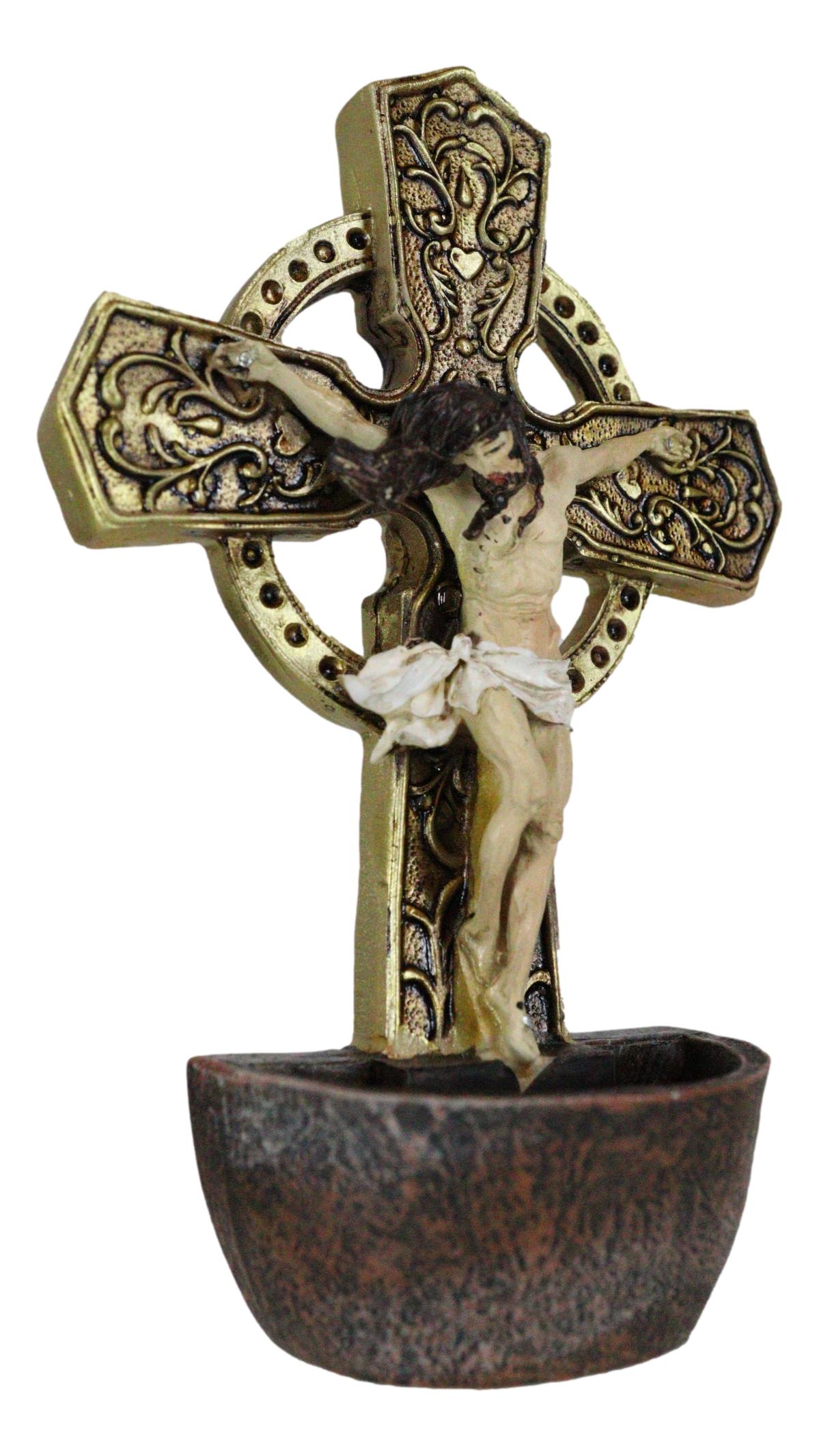 Jesus On The Cross Crucifix Wall Mount Or Desktop Dresser Plaque Holy Water Font