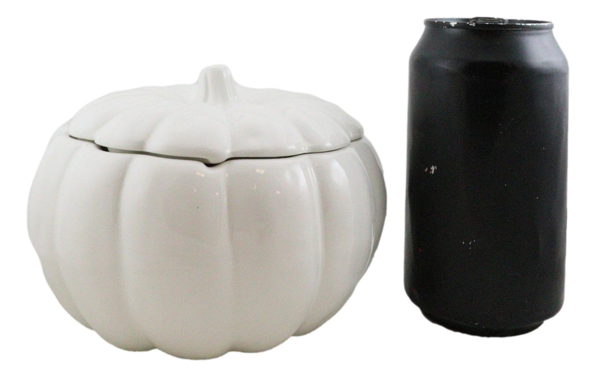 Ebros Ceramic Stoneware White Harvest Pumpkin Bowl With Lid 6"Diameter X 2Pieces