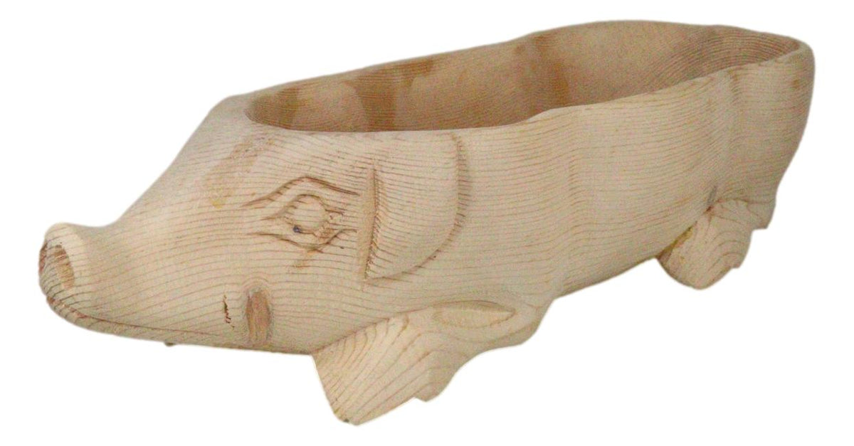 Large Rustic Wooden Hand Carved Tiki Animal Farm Pig Serving Bowl Tray Platter