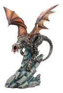 Ebros Large Flying Striped Dragon Over Frozen Rocks Statue Mythical Fantasy Figurine