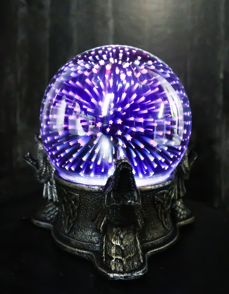 Celtic Trinity Knotwork Roaring Dragons LED Night Light Magic Stars Glass Ball