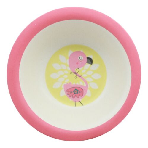 Ebros Flamingo 5 Pc Organic Bamboo Dinnerware Set For Kids Children Toddler Baby