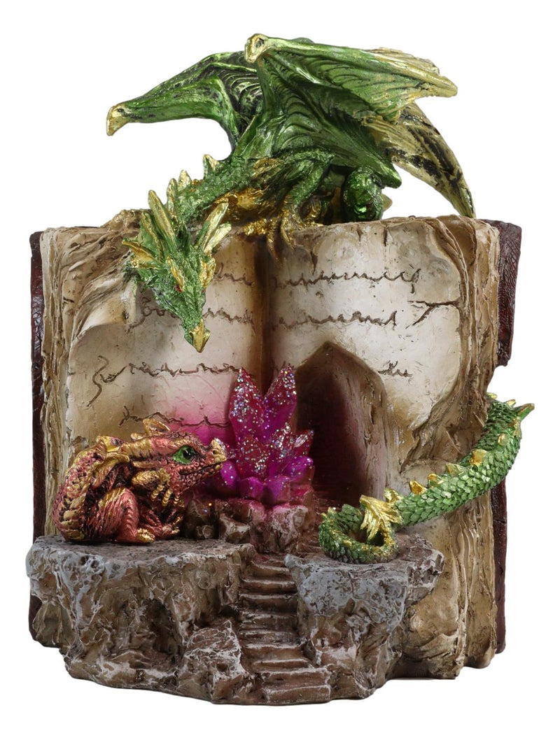 Ebros Green Dragon Wyrmling Perching On LED Crystals Book Of Spells Figurine