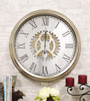 Ebros Large 25" W Contemporary Silver Trim Steampunk Wall Clock with Moving Gear