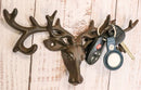 Cast Iron Vintage Western Rustic Stag Deer with Crown Antlers Wall Key Hooks