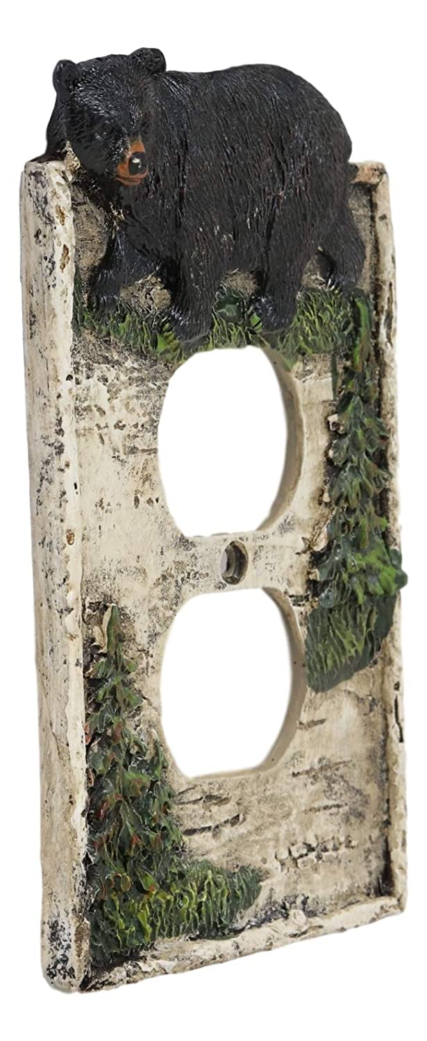 Ebros Set of 2 Rustic Pine Tree Black Bear Double Electrical Outlet Plate Covers