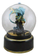 Aqua Blue Dragon On Rock Pillar Musical Air Powered Glitter Globe With LED Light