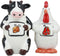 Holstein Cow and Hen Holding Steak & Roast Chicken Sign Salt Pepper Shakers Set