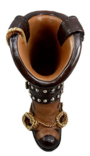Ebros Gift Western Cowboy Boot With Spur and Lasso Decorative Flower Boquet Vase Figurine 9"H