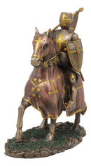Ebros Medieval Suit of Armor Crusader Knight with Rally Flag On Cavalry Horse Statue 6.75" Long Renaissance Knighthood Collectible Decor Figurine As Gifts for Men Boys Old World Kingdom Decore