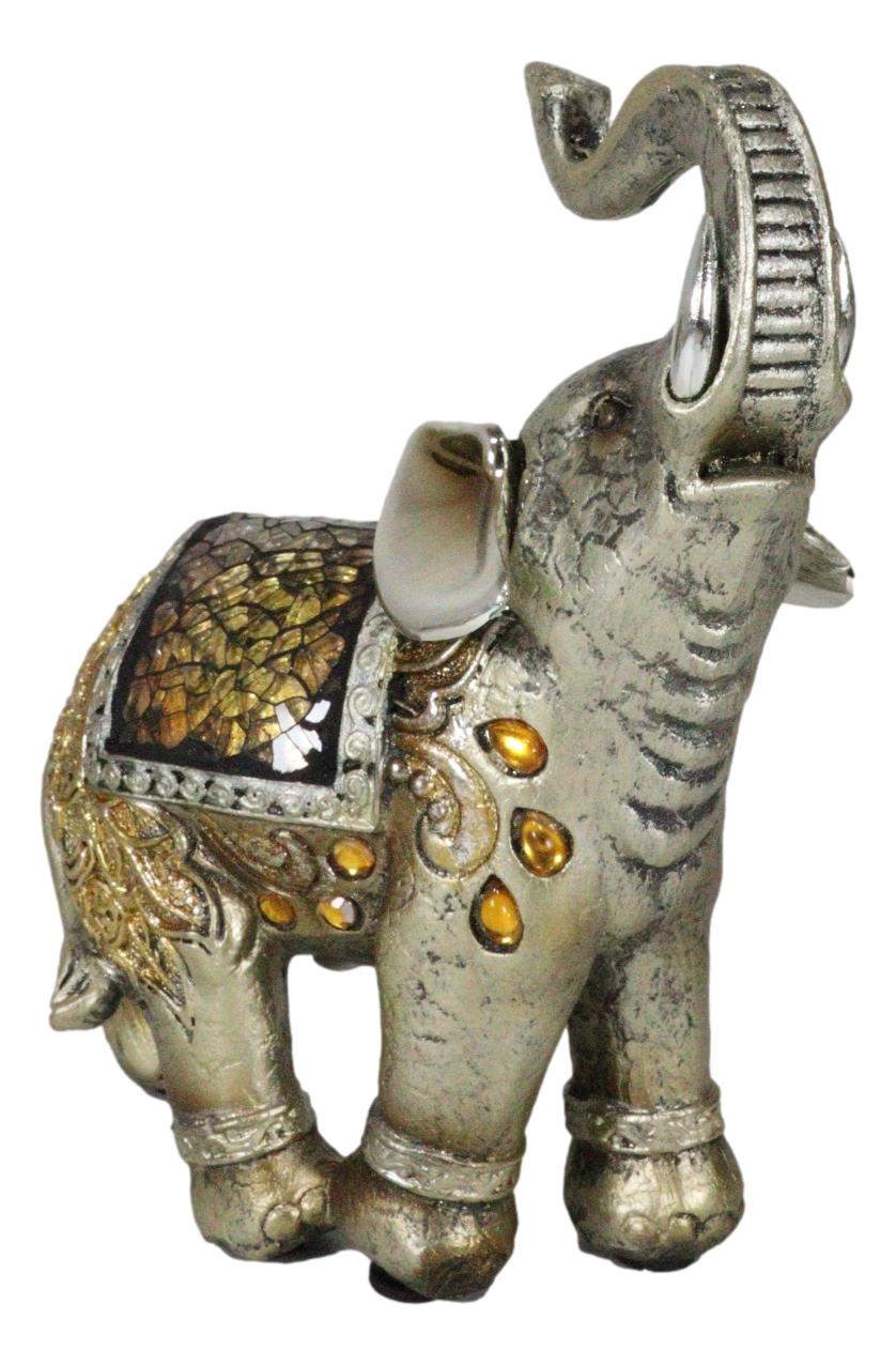 Ebros Bejeweled Mosaic Right Facing Feng Shui Elephant With Trunk Up Statue 6"H