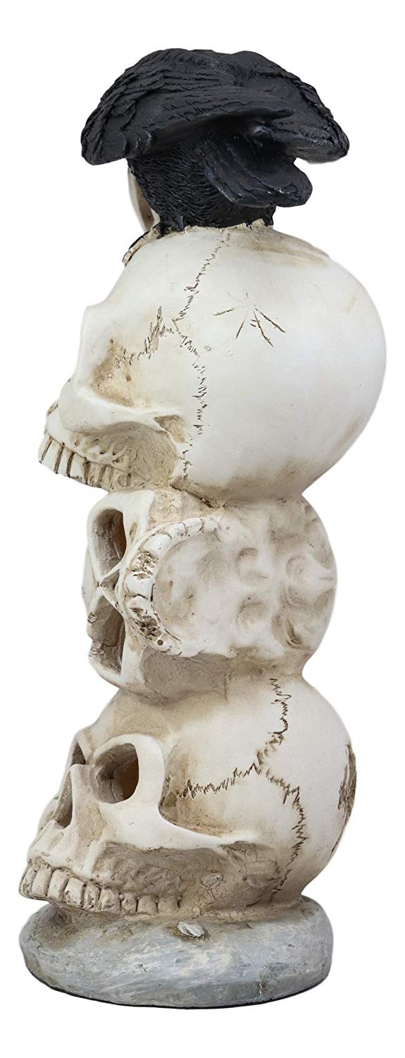 Ebros Gothic Raven Crow Bird Perching On Totem Stacked Skulls With LED Light Statue