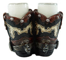 Western Fancy Pair of Cowboy Boots With Spur Salt And Pepper Shakers Holder Set