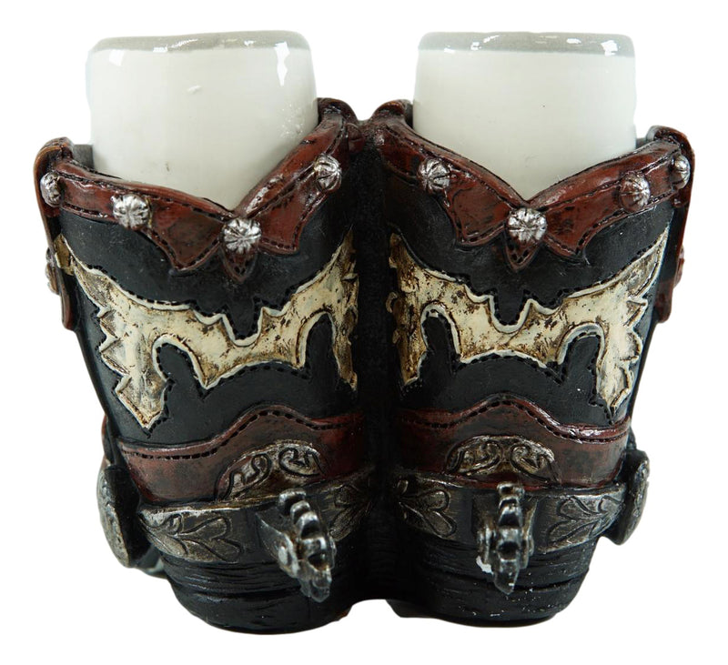 Western Fancy Pair of Cowboy Boots With Spur Salt And Pepper Shakers Holder Set