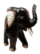 Balinese Wood Handicrafts Jungle Elephant With Eggskin Shells Figurine 10"H