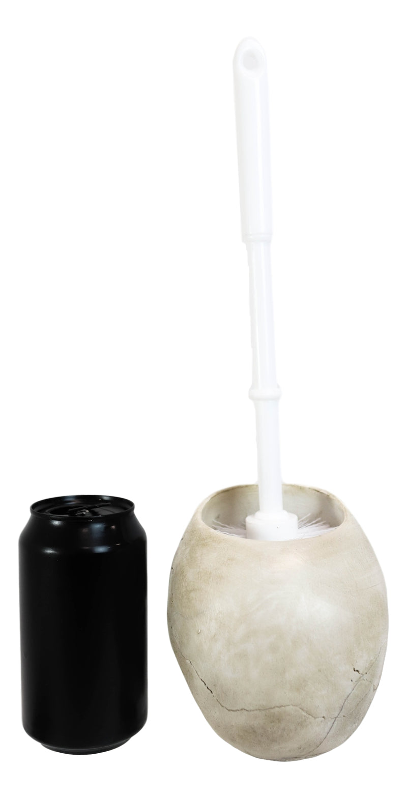 Macabre Grinning Skull Cranium Toilet Brush & Base Holder Bathroom 2 Piece Set