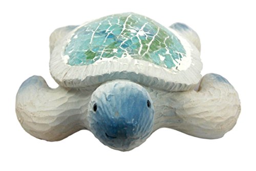 Ebros Coastal Ocean Giant Sea Turtle Statue With Crushed Glass Mosaic Shell Nautical Decor Figurine