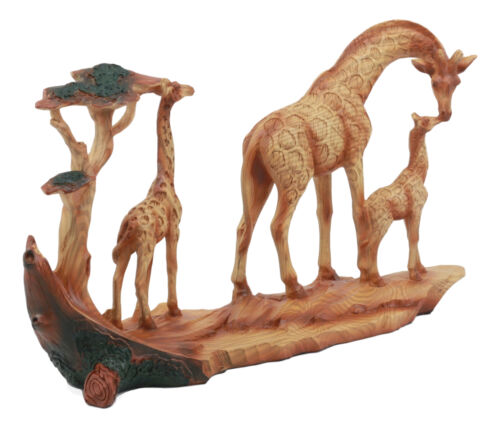 Wildlife Safari Giraffe Family In Savanna Scene Statue 12"L Faux Wood Resin