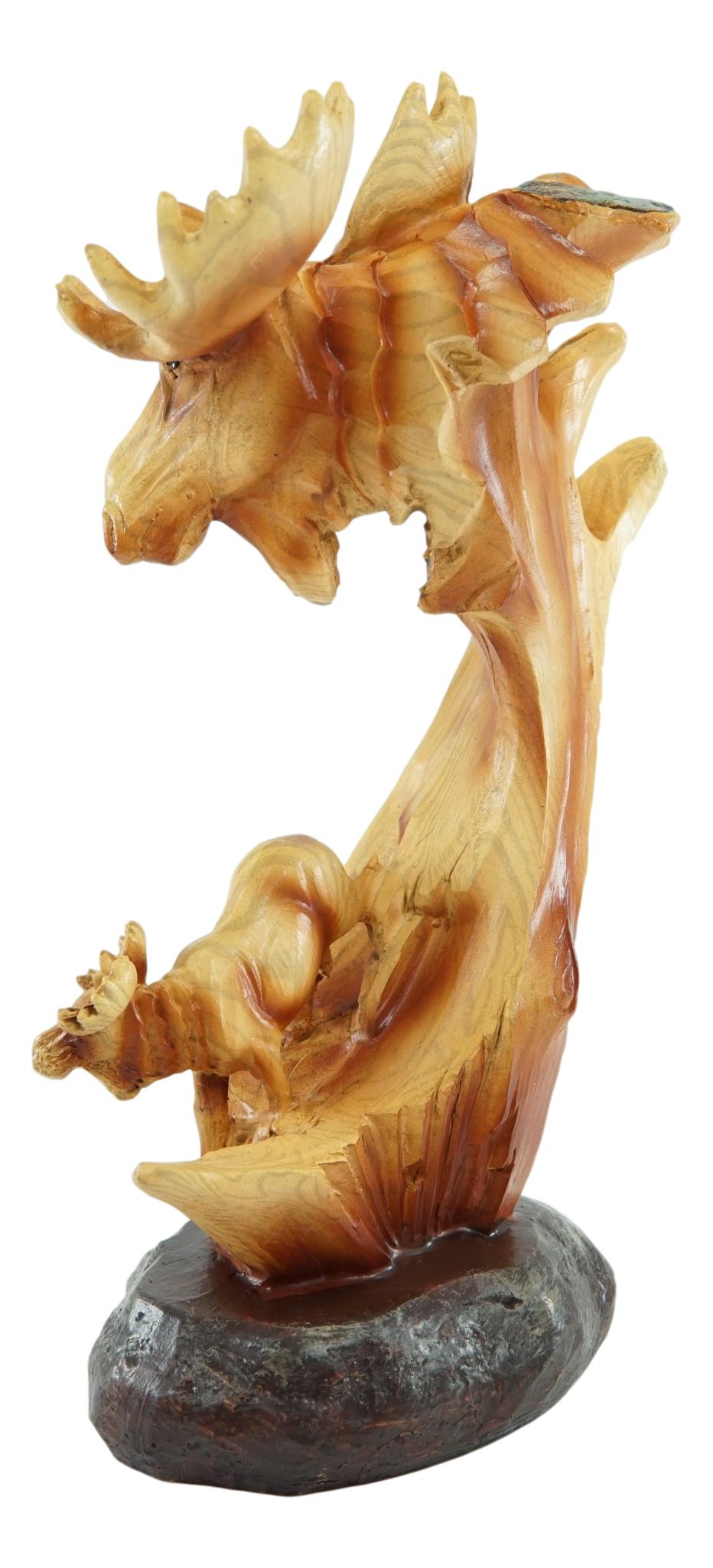 Ebros Rustic Faux Wood Wildlife North American Moose With Calf Figurine