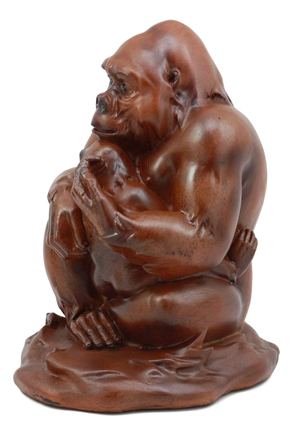 Ebros Jungle Wildlife Female Gorilla with Baby Statue 6.5" Tall Resin in Faux Wood Finish - Ebros Gift