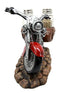 Old Retro Red Chopper Motorcycle Bike Glass Salt Pepper Shakers Holder7.5"L