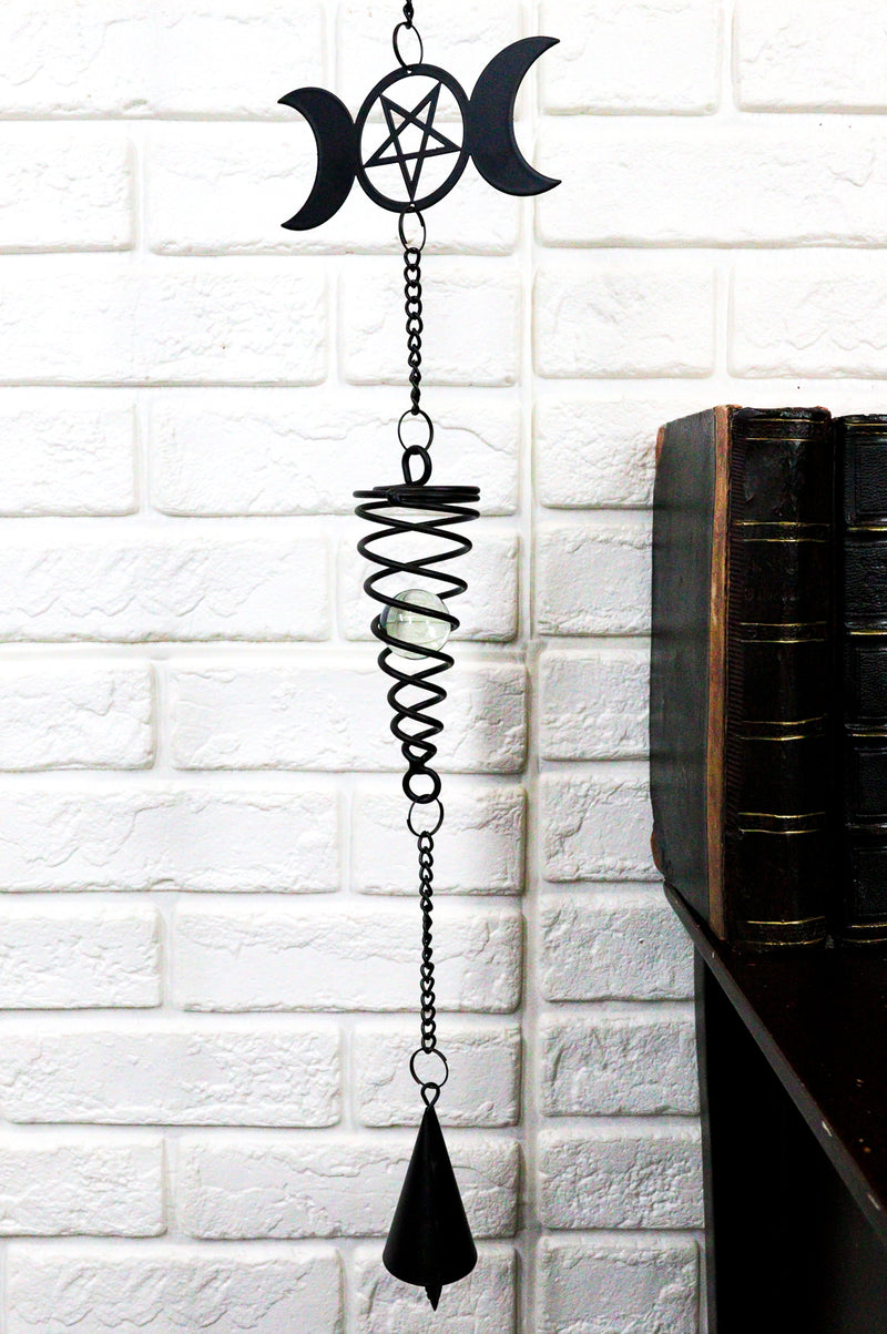 Wicca Triskele Triple Moon Goddess Black Coated Steel Metal Wind Chime Mobile