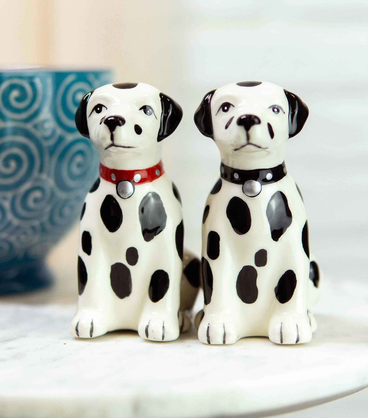 Black And White Spotted Dalmatian Dogs Puppies Magnetic Salt Pepper Shakers Set - Ebros Gift