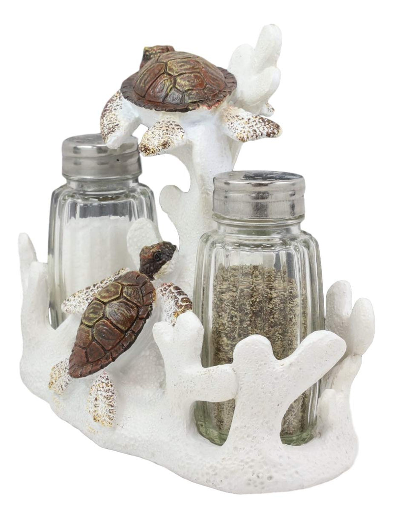 Ebros Nautical White Coral Reef With 2 Swimming Sea Turtles Salt And Pepper Shakers Holder Set Figurine Coastal Beach Turtles Tortoises Decorative Sculpture As Kitchen Dining Centerpiece Accent