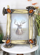 Rustic Buckhorn Stag Deer Antlers With Amber Faux Gems Easel Back Picture Frame