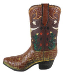 Rustic Western Texas Longhorn Faux Crocodile Prints Cowboy Boot Vase Figurine